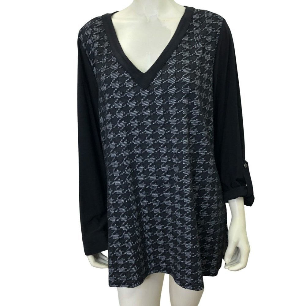 SLIM‎ FACTOR BY INVESTMENT 3/4 ROLL TAB SLEEVE TUNIC TOP LG NWT